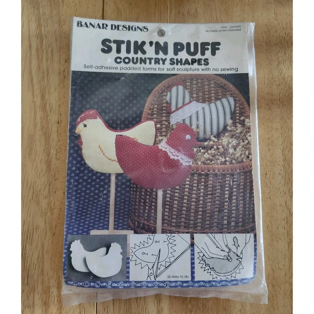 VTG Banar Designs Stik'N Puff Country Shapes Chicken Soft Sculpture Craft Kit
